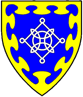 Azure, a Lacy knot argent within a bordure nebuly Or.