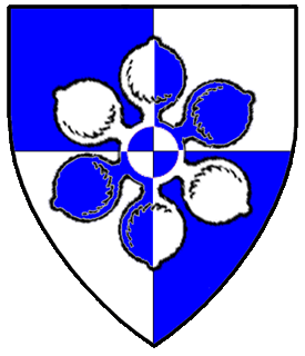 Quarterly azure and argent, a sexfoil pierced counterchanged.