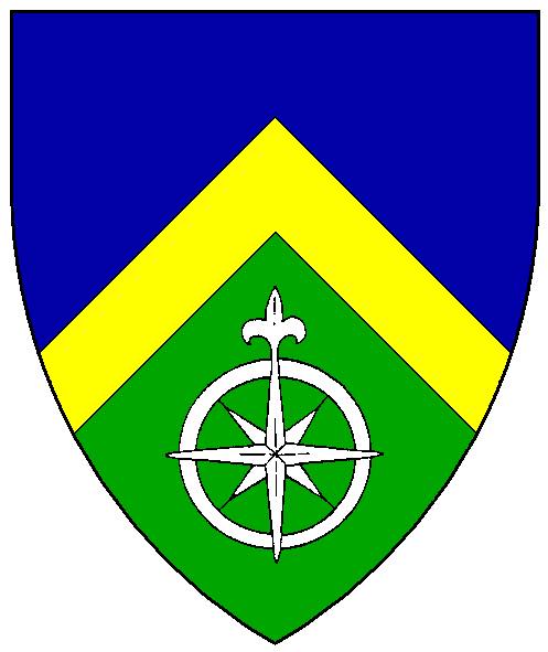 Per chevron azure and vert, a chevron enhanced Or and in base a compass rose argent.