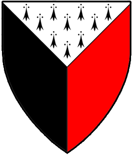 Per pall ermine, sable and gules.