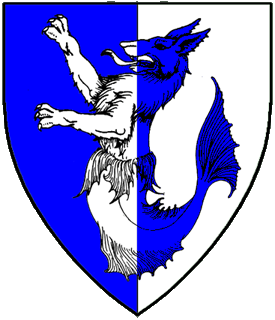 Per pale azure and argent, a sea-wolf counterchanged.