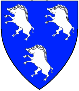 Azure, three boars rampant argent.
