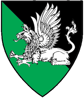 Per bend sable and vert, a griffin couchant argent.